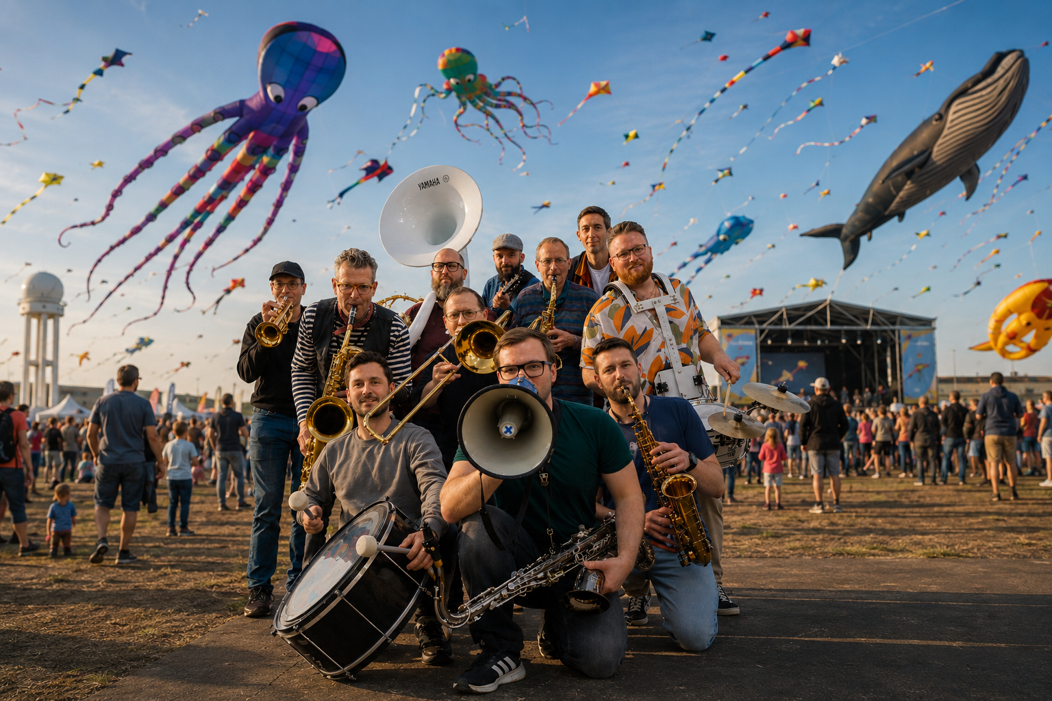 The Big Brassers Streetband beim Festival der Riesendrachen auf dem Tempelhofer Feld