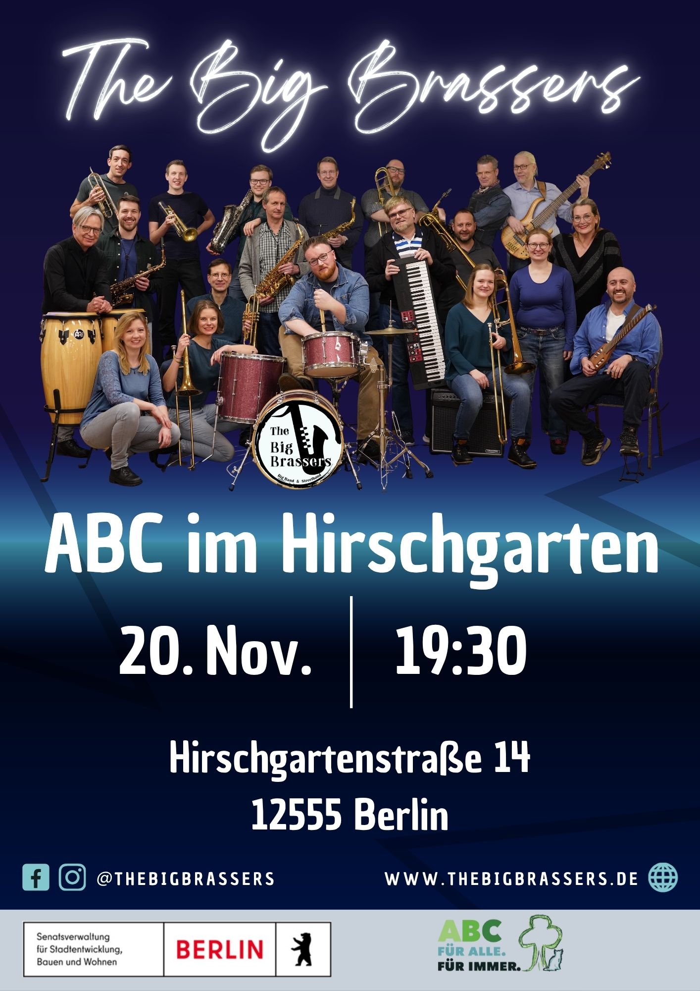 Flyer ABC im Hirschgarten – The Big Brassers, 20. November 2026